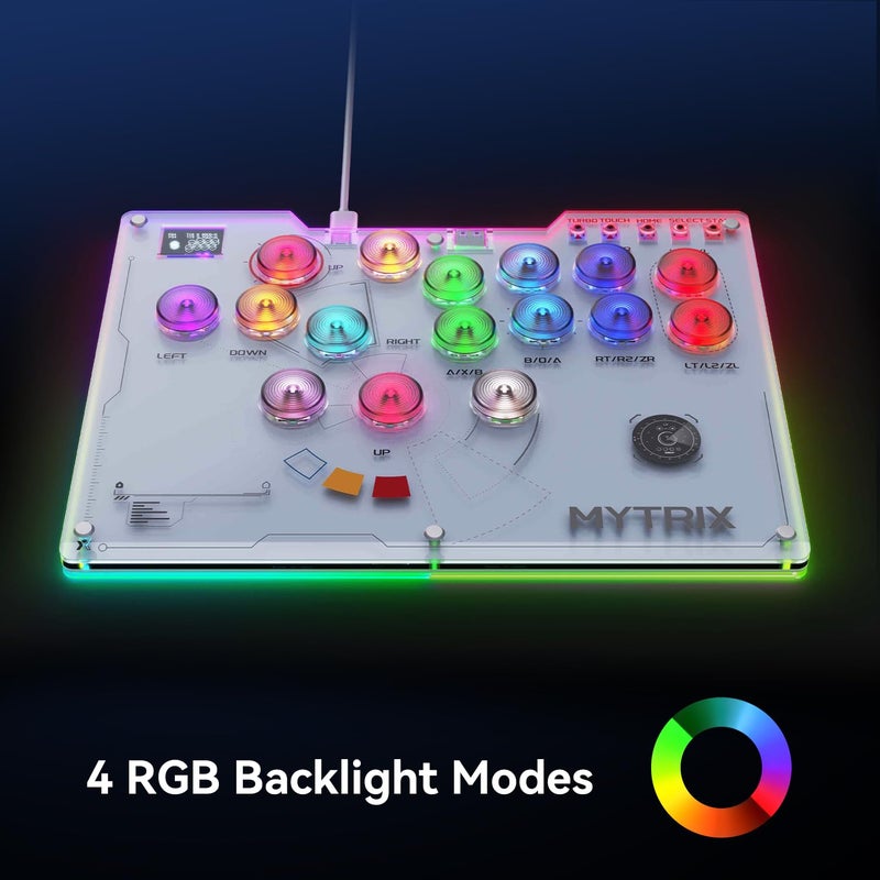 Mytrix Arcade Stick for Haute42 16Keys All-Button Leverless Controller for PC/PS4/PS3/Switch/Steam, Turbo Functions, RGB Light, Supports Hot Swap, SOCD, Removable Plate - Interstellar Design - Image 4